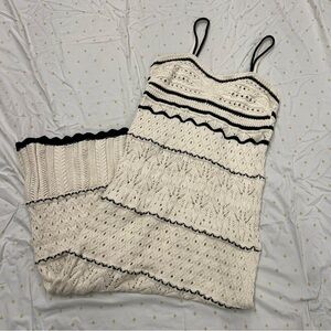 RIHOAS Black and Cream Midi Dress Beige Scalloped Pointelle Knit Midi Dress